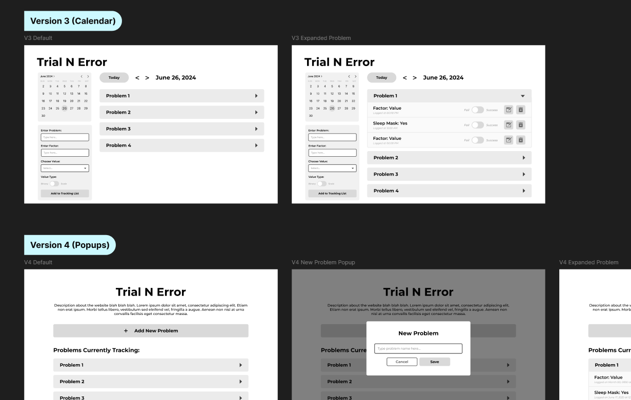 Trial n' Error Mockups